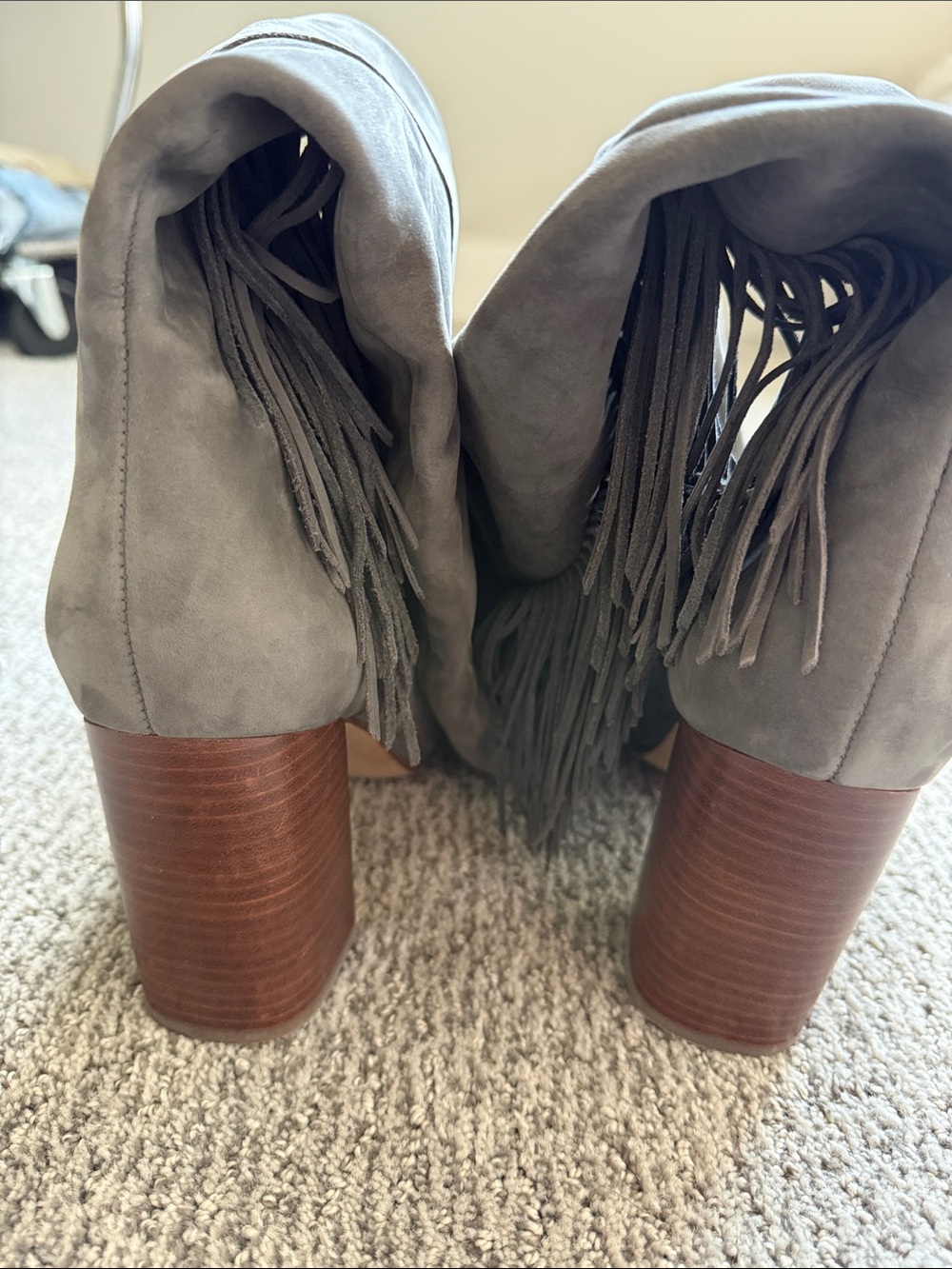 Sam Edelman Gray Suede Fringe Over-the-Knee Boots - Picture 3 of 7
